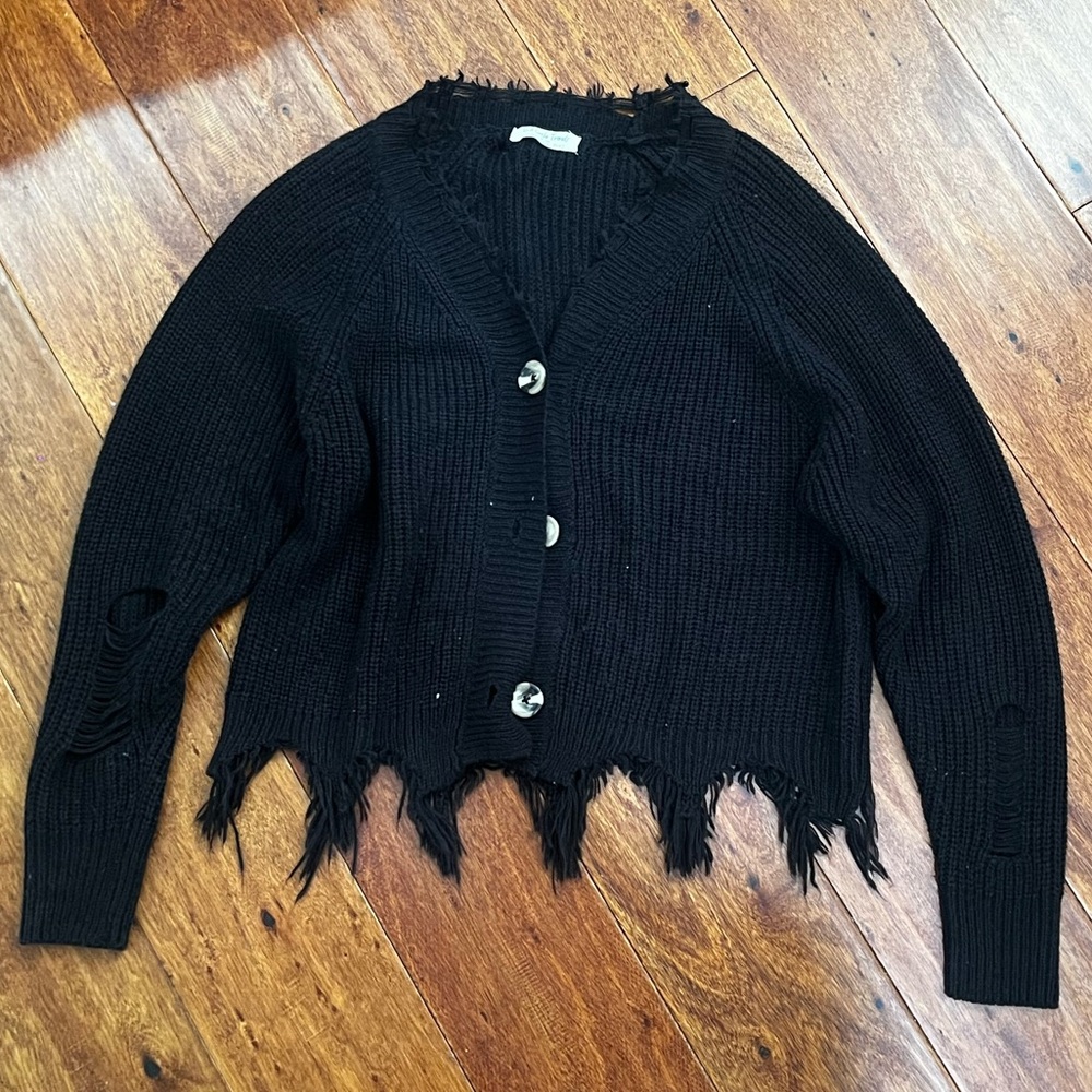 No Boundaries Black Frayed Women's Cardigan